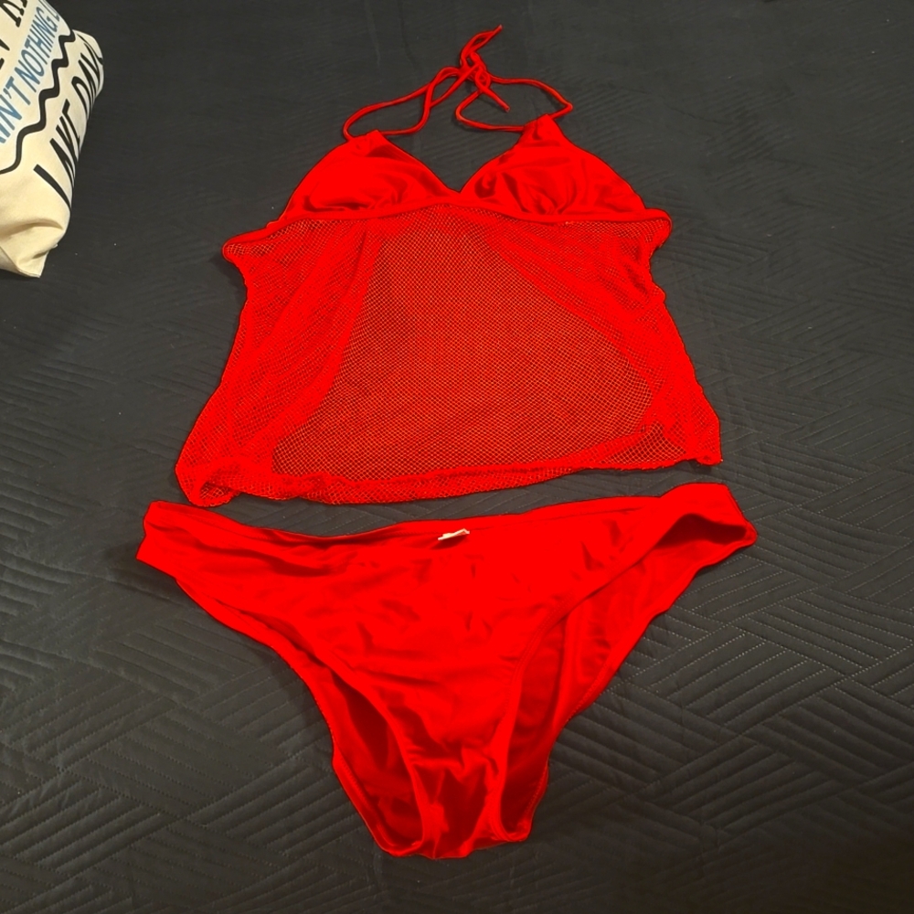 Red tankini bathing suit